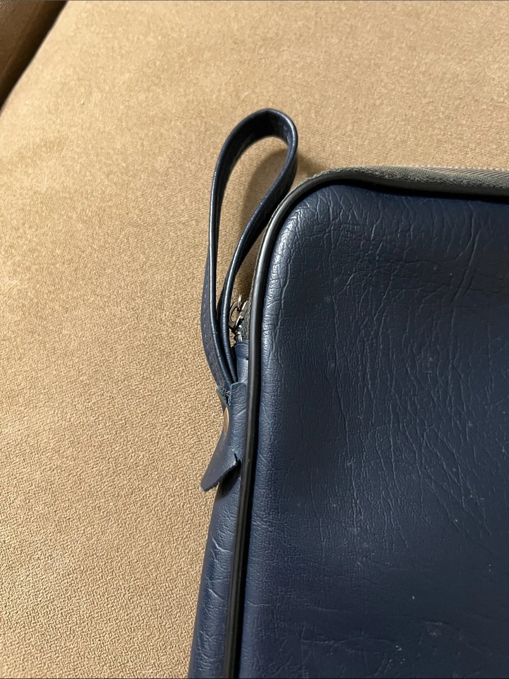 Vintage Bell Telephone Navy Blue Leather Zip Document Pouch